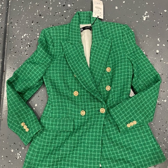 Zara Emerald Green Double-Breasted Blazer - Picture 3 of 3